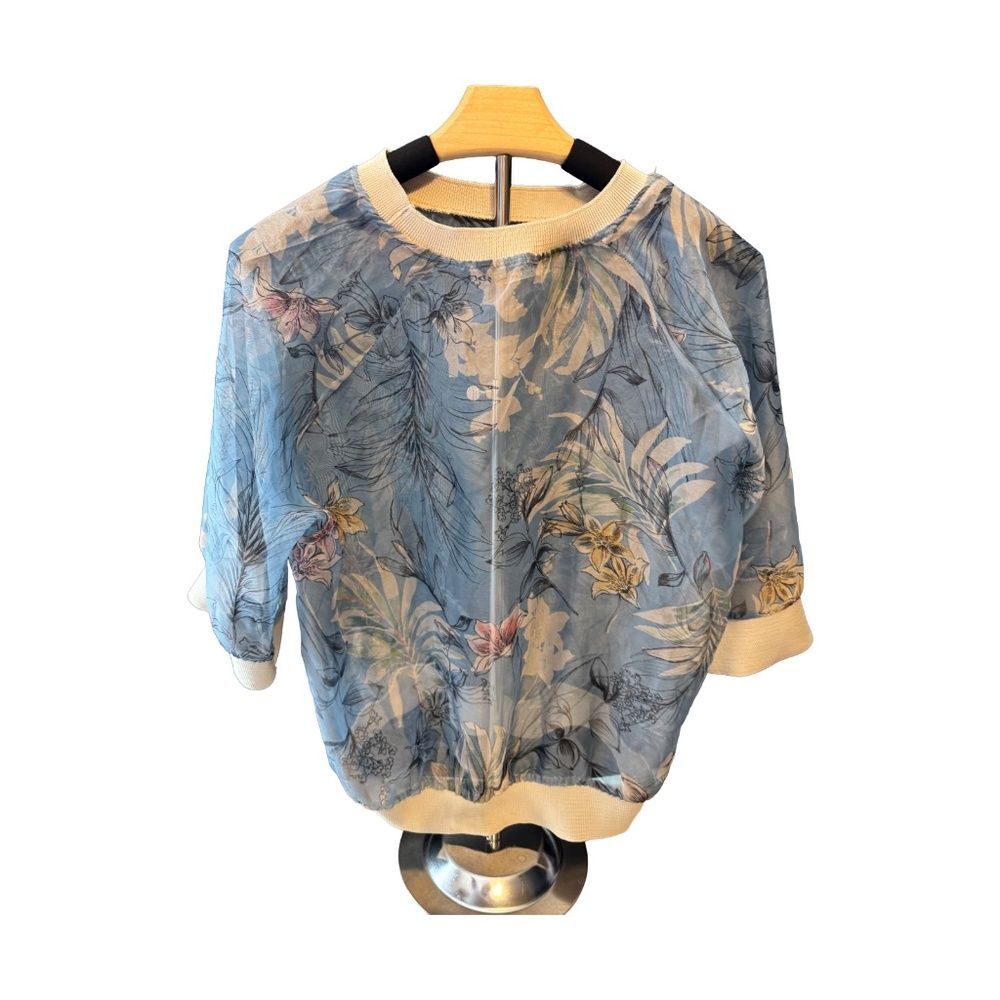 Zara Shear Short Sleeve Fairy Blue Floral Top Sz M